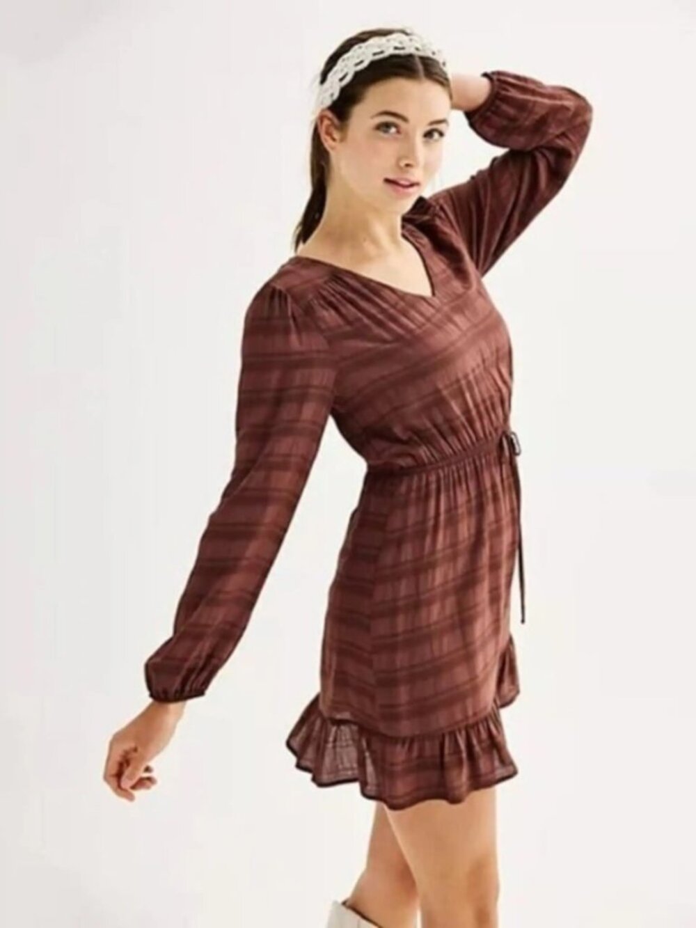 Lily Rose Brown Long Sleeve Ruffle Dress Size Medium NWT